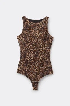 Always Glamorous Animal Print Fresh Bamboo Bodysuit with Wide Shoulder Straps