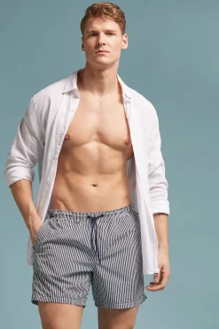 Blue Striped Swim Trunks