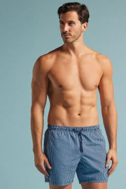 Blue Striped Swim Trunks