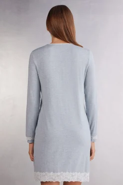 Button-Front Nightdress with Lace Detail