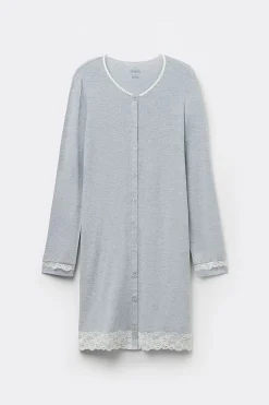 Button-Front Nightdress with Lace Detail