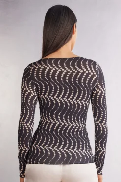 Cool Elegance Long-Sleeved Top Made from Ultralight Modal and Printed Cashmere