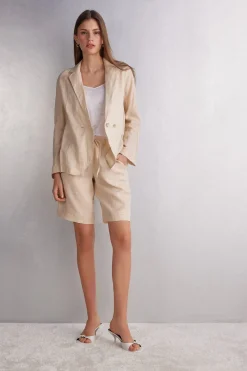 Double-Breasted Plain-Weave Linen Blazer