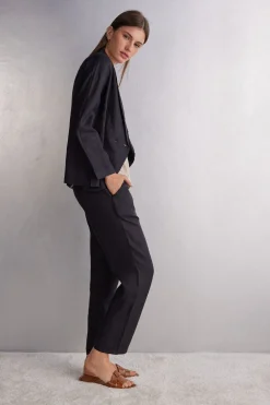 Double-Breasted Plain-Weave Linen Blazer