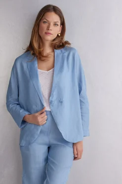Double-Breasted Plain-Weave Linen Blazer