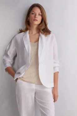 Double-Breasted Plain-Weave Linen Blazer