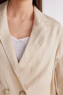Double-Breasted Plain-Weave Linen Blazer