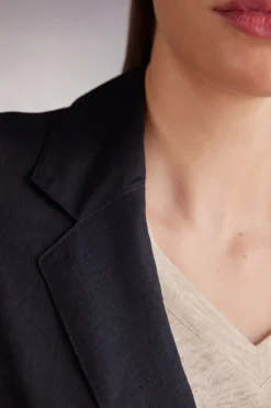 Double-Breasted Plain-Weave Linen Blazer