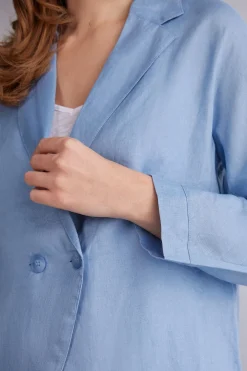 Double-Breasted Plain-Weave Linen Blazer