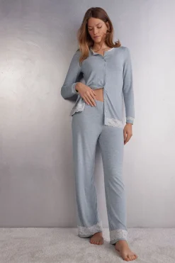 Full-Length Modal Trousers with Lace Details