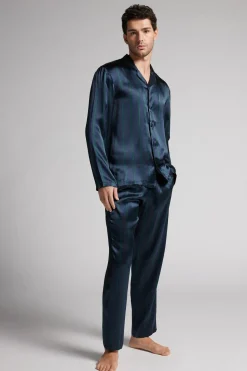 Full-length Silk Pyjamas in Striped Pattern