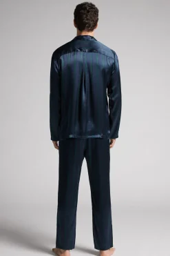 Full-length Silk Pyjamas in Striped Pattern