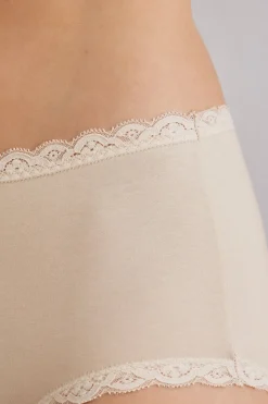 High-Waisted Cotton and Lace French Knickers