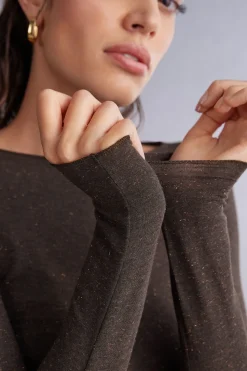 Light Modal with Lamé Cashmere Round-Neck Top