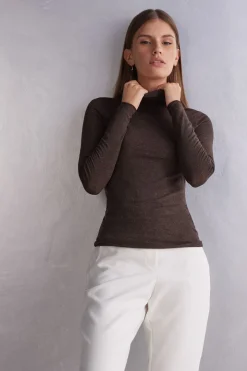 Light Modal with Lamé Cashmere High-Neck Top