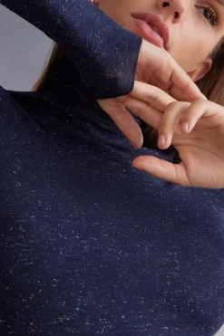 Light Modal with Lamé Cashmere High-Neck Top