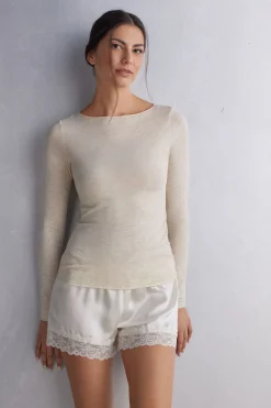 Light Modal with Lamé Cashmere Round-Neck Top