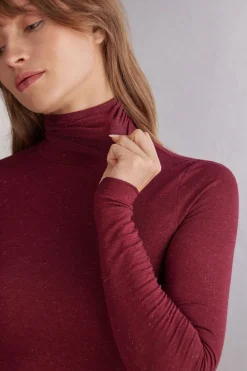 Light Modal with Lamé Cashmere High-Neck Top