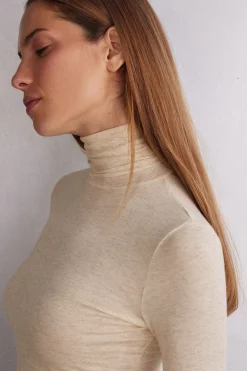 Light Modal with Lamé Cashmere High-Neck Top