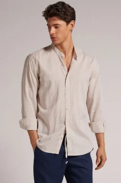 Linen and Cotton Mandarin-Collar Shirt