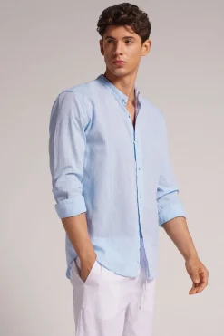 Linen and Cotton Mandarin-Collar Shirt
