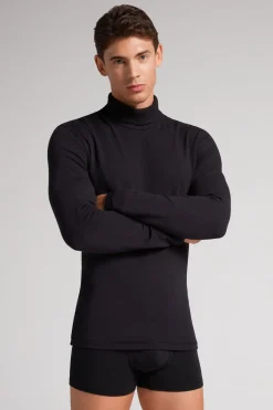 Long-sleeve High-Neck Modal-Cashmere Top
