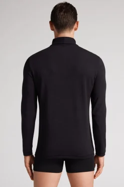 Long-sleeve High-Neck Modal-Cashmere Top