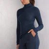 Long-sleeve High-Neck Tubular Top in Wool and Silk