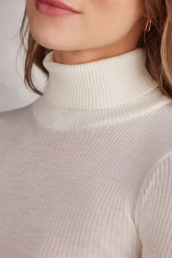 Long-sleeve High-Neck Tubular Top in Wool and Silk