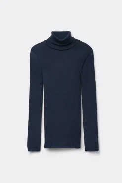 Long-sleeve High-Neck Tubular Top in Wool and Silk