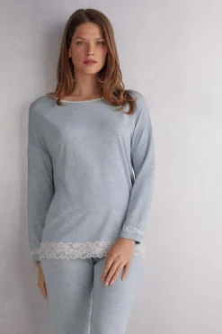 Long-Sleeve Round-Neck Modal Top