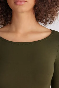 Long-Sleeved Boat-Neck Micromodal Top