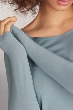 Long-Sleeved Boat-Neck Micromodal Top