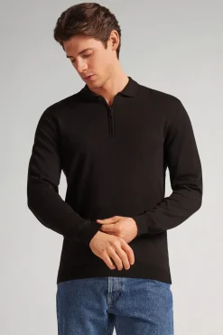 Long-Sleeved Zip-Up Jersey Polo Shirt