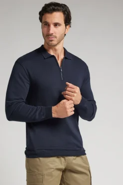 Long-Sleeved Zip-Up Jersey Polo Shirt
