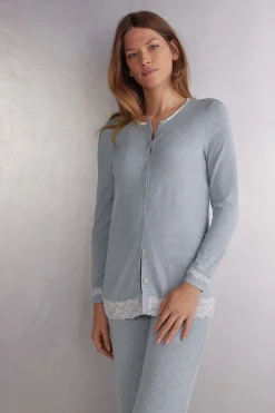 Modal and Lace Button-Down Top