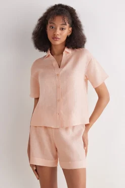 Short-Sleeved Linen Canvas Shirt