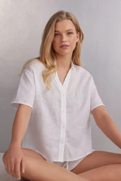 Short-Sleeved Linen Canvas Shirt