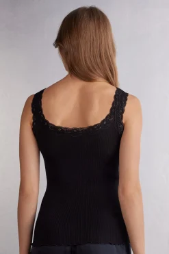 Silk Top with Lace Neckline