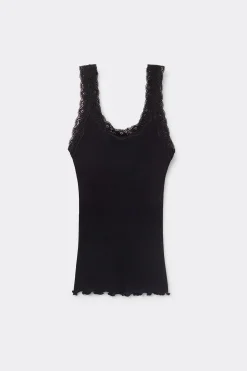 Silk Top with Lace Neckline