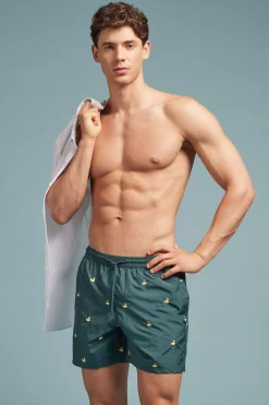 Swim Trunks with Embroidered Ducks