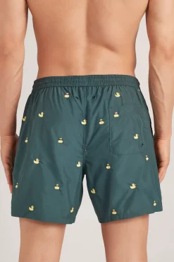 Swim Trunks with Embroidered Ducks