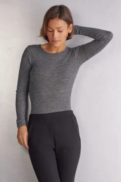 Wool and Silk Long-Sleeved Crew-Neck Max Top