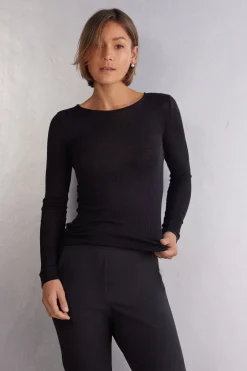 Wool and Silk Long-Sleeved Crew-Neck Max Top