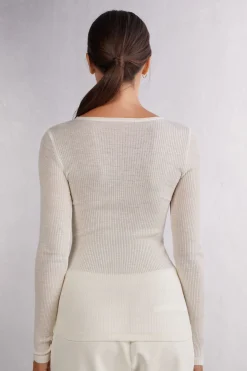 Wool and Silk Long-Sleeved Crew-Neck Max Top